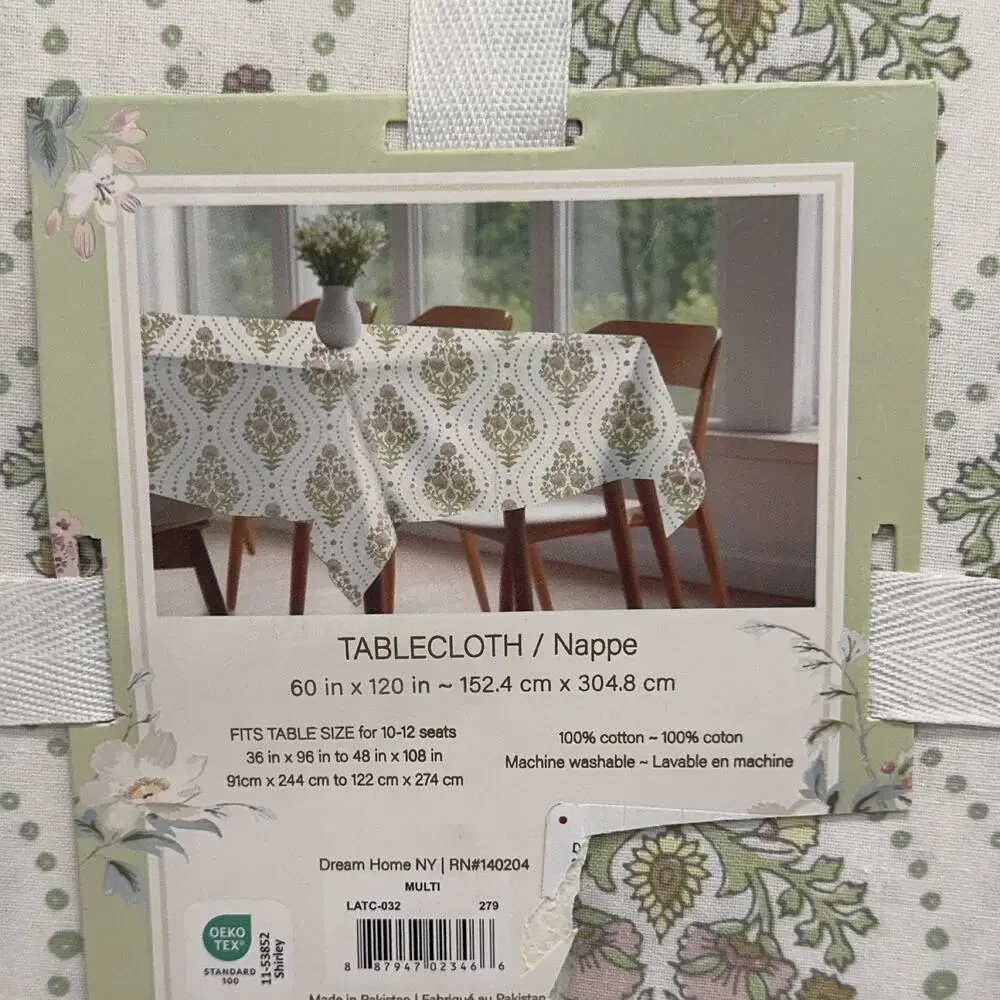 Lillian August French Farmhouse Tablecloth 60x120 Cotton Water-Resistant Multi